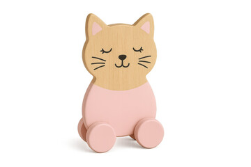Wooden cat toy with wheels for children's play