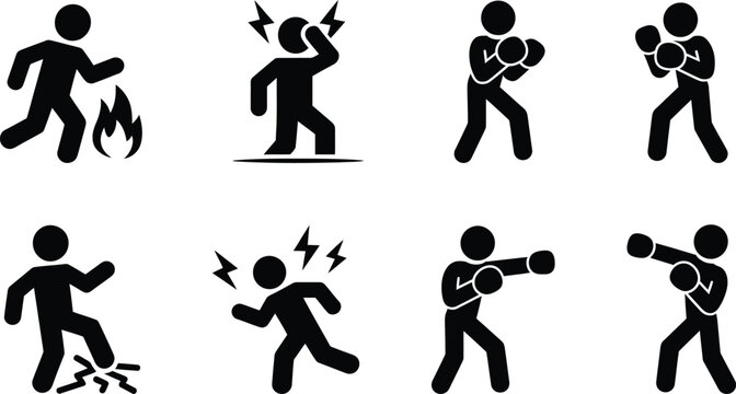 A collection of icons depicting various forms of self-harm and violence