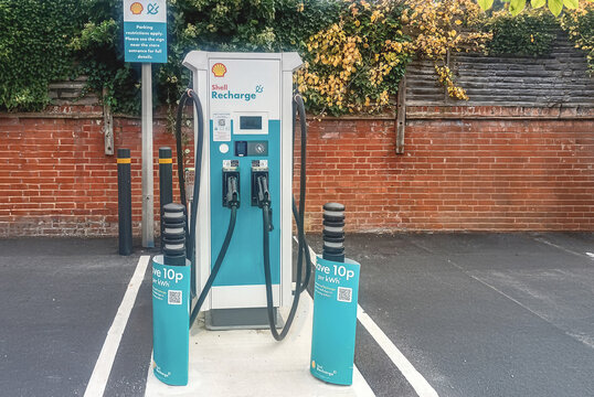 Shell recharge station in New Malden, London, UK, electric charge station.