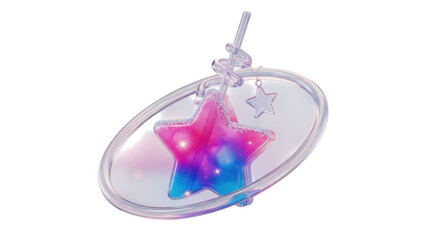 Iridescent star charm with galaxy effect decorative ornament isolated on transparent background