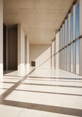 Obraz premium Expansive, contemporary building foyer featuring high ceilings, polished marble floors, and ample natural light, emphasizing spaciousness and tranquility, glass, empty, structure