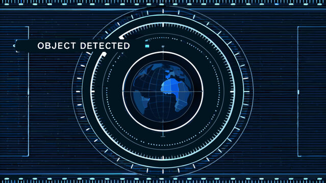 A digital interface displays an object detection scan over a world map