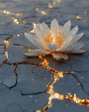 Wei&szlig;e Lotusblume mit goldenen Adern als Symbol f&uuml;r Heilung
