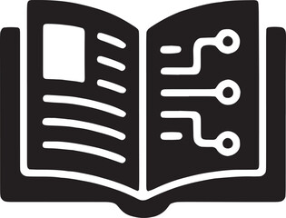 Fototapeta premium An open book with electronic circuit traces on the pages, symbolizing machine reading, natural language understanding, and digitizing human knowledge, solid vector style