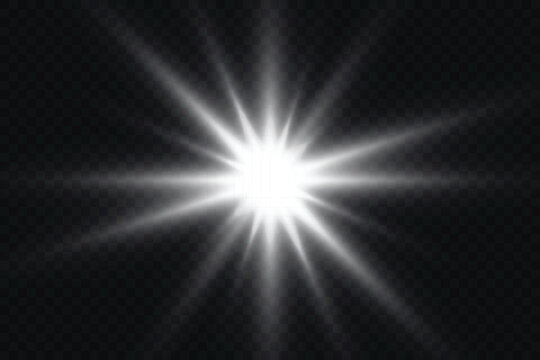 Lens Flare, light glow effect. sun or realistic shining star with backlight effect. bokeh glitter and sparkles or sparkles on transparent background.