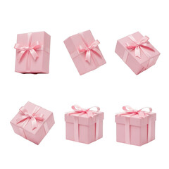Assorted pink gift boxes with elegant ribbons and bows