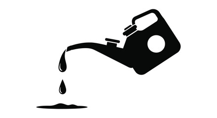 A stark black silhouette of a classic watering can pouring liquid with droplets falling presented on a white background silhouette