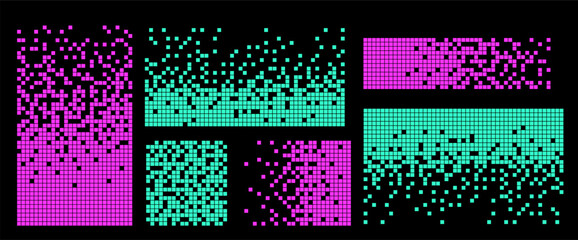 Abstract Digital Pixel Background with Glitch Effect and Falling Particles