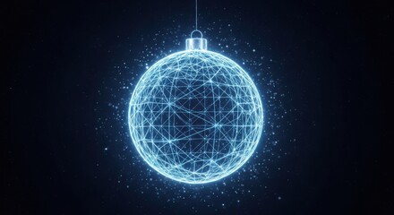 Fototapeta premium A luminous blue christmas ornament with a starry night sky in the background.