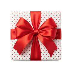 A beautifully wrapped gift box with a vibrant red ribbon tied in a bow.