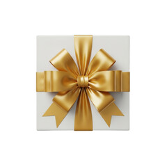 A beautifully wrapped gift box with a golden ribbon and bow.