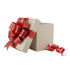 A beautifully wrapped gift box adorned with a vibrant red ribbon and bow