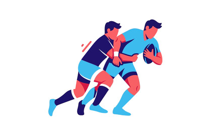 Obraz premium Rugby players in action tackling opponent for ball