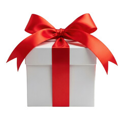 A beautifully wrapped gift box with a vibrant red ribbon tied in a bow.