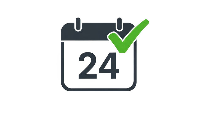 Twenty fourth day calendar icon with green check mark isolated on transparent background