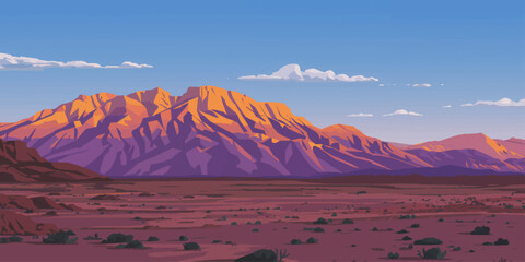 Scenic panorama of the snow covered peaks of Mount Hood and Mt Rainier rising above a high mountain landscape with a summer sunset glow over the clouds and rocky nature park valley © mahabubmorshed