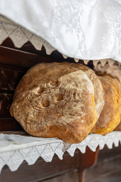 Summer vacation on Samothrace or Samothraki island Greece, impressive canyons with waterfalls and vathres, travel destination, handmade traditional bread