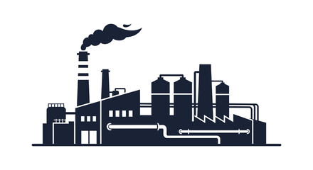 Obraz premium A stark black silhouette of an industrial complex with multiple smokestacks emitting plumes of smoke representing heavy industry silhouette