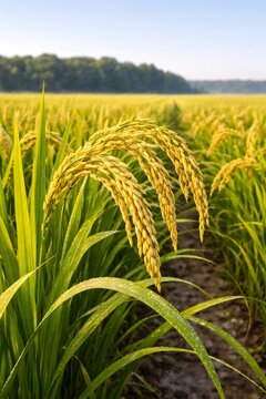 Healthy Green Corn Crops Growing Tall In Fertile Agricultural Field Under Clear Blue Sky Daylight