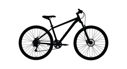 Fototapeta premium A detailed black silhouette of a mountain bike with visible gears wheels and frame presenting a stark visual contrast silhouette