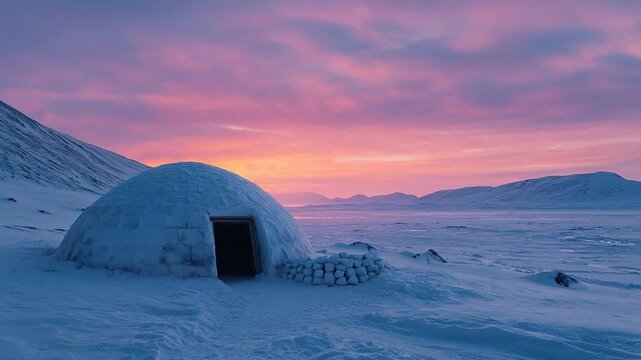 illu greenlandic igloo, dome-shaped snow shelter northern greenland (Qaanaaq) video