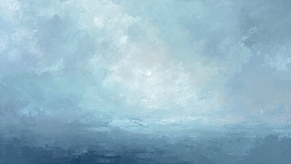 淡いブルーの抽象海景色 ペイント風背景素材