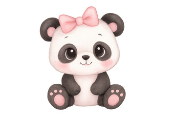 Naklejka premium Sitting panda cub wearing pink bow illustration