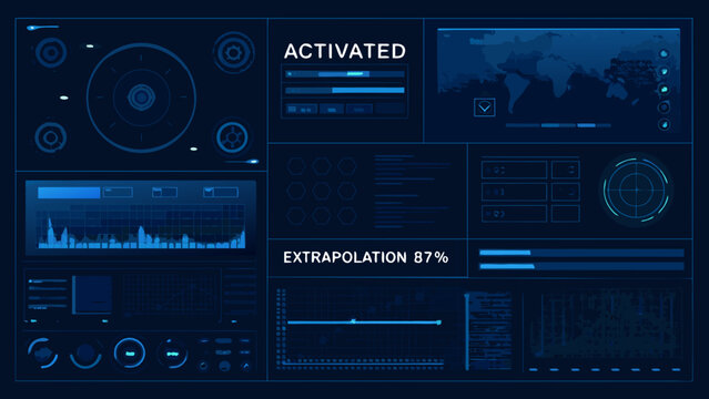 Futuristic interface displaying activated systems and data visualizations