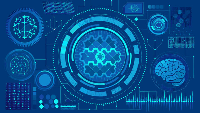 Futuristic technology interface with interconnected digital network elements