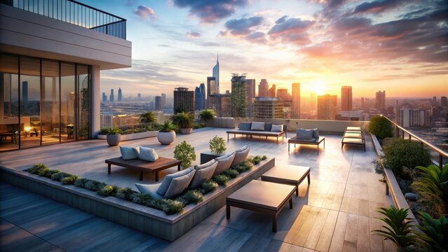 Condominium rooftop oasis offers breathtaking city views and serene recreation space