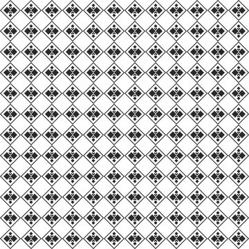Seamless geometric diamond pattern with black tribal motifs on white background