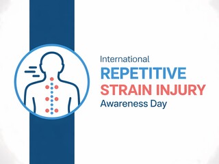 International repetitive strain injury awareness day poster with human silhouette and highlighted pain points