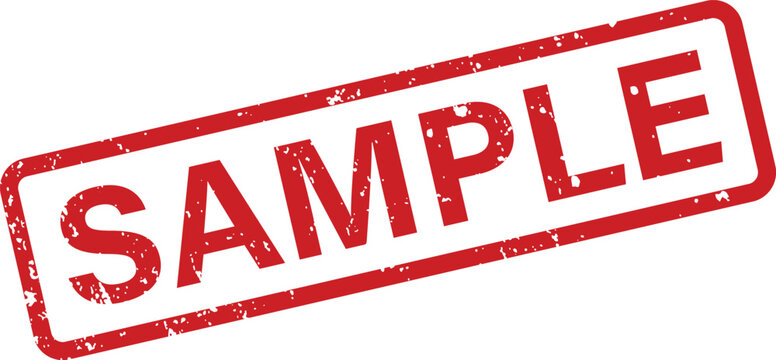 A vibrant red rubber stamp with a grunge texture clearly indicates the word SAMPLE diagonally on a clean white background