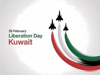 Kuwait liberation day illustration with fighter jets and national flag colors on white background