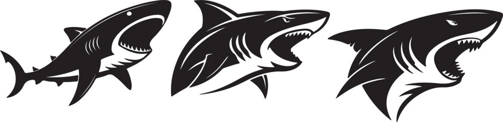 Obraz premium Black and white vector illustration set featuring fish and marine animals with eagle and angel symbolic designs isolated on a white background