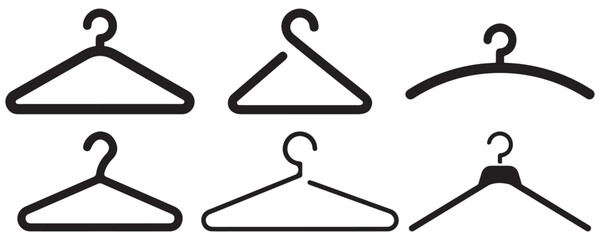 Clothes Hanger Vector Icon Set &ndash; Minimal Black Wardrobe, Closet and Laundry Organization Symbols for
 Fashion, Shirts, Coats and Suits