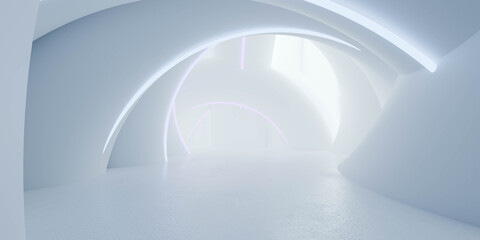 Naklejka premium Minimalist futuristic curved interior 3d render