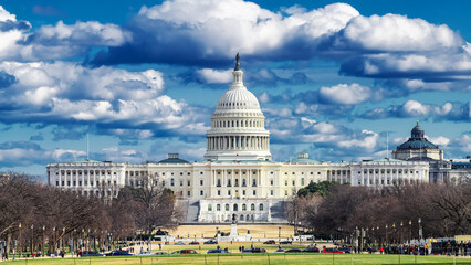 United States Capitol Building With Dramatic Cloudy Sky In Washington DC
