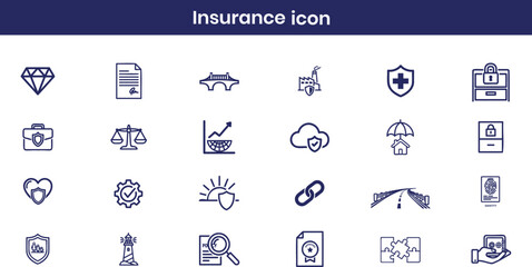 Fototapeta premium Minimal black liner insurance and finance icons health, property, travel, education and protection linear icon set for business and web UI