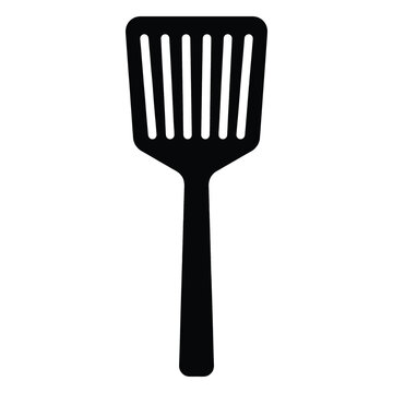 Black kitchen spatula silhouette icon isolated on white background cooking tool for food preparation frying burger flipper restaurant equipment domestic kitchenware and culinary art