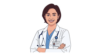 Fototapeta premium Confident Doctor: A healthcare professional radiates expertise and compassion, portrayed in a vibrant illustration, signifying trust and patient care.