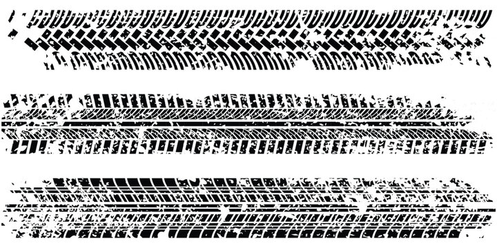 Grunge Tire Track Vector Set &ndash; Car, Motorcycle and Bicycle Tyre Marks Silhouettes Isolated
 on White