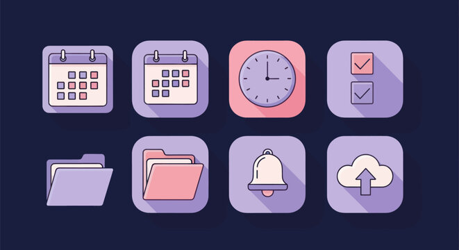 Set of colorful icons on dark background