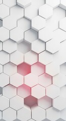 Fototapeta premium Abstract geometric background featuring perfectly clean, bright white hexagonal honeycomb shapes creating a continuous pattern, organic, architecture, light