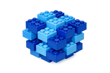 Obraz premium Blue plastic building blocks forming isometric cube creation on transparent background
