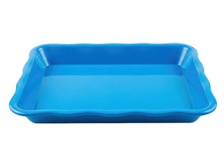 A vibrant blue plastic baking tray resting on a white background isolated on transparent background