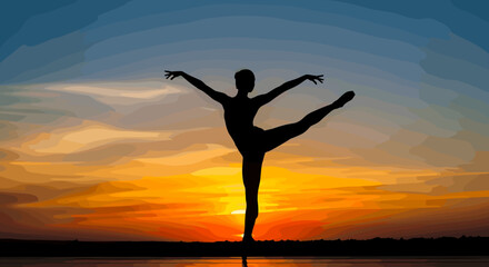 Fototapeta premium Ballerina Dancing on One Leg Silhouette.