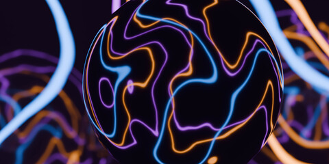 Neon wavy lines on black sphere
