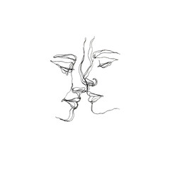 Sketch of a two faces one line art, love, isolated on transparent background