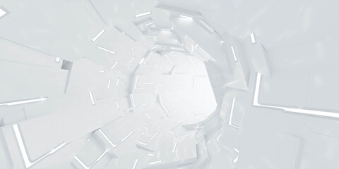White futuristic geometric tunnel 3d render